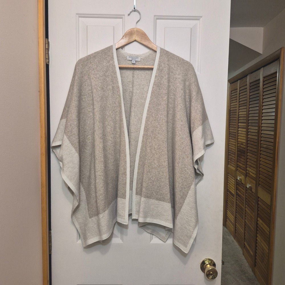 Warm & Cozy Lifestyle Women Medium Beige Knit Open Front Poncho Wrap Shawl